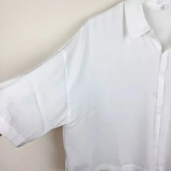 Barefoot Dreams Washed Satin Cropped Shirt Short Sleeve White Women’s 1X - Picture 3 of 5